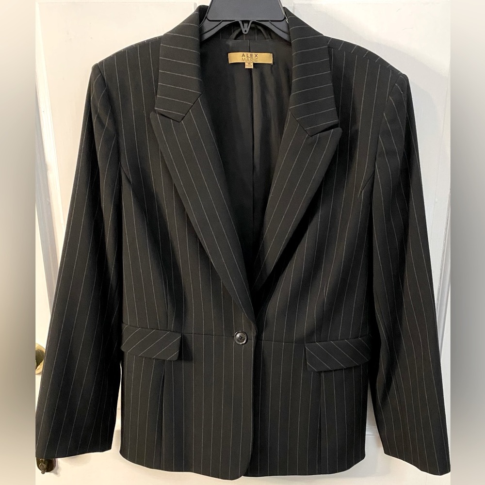 Alex Marie Black/charcoal Pinstripe Blazer, Size 16
